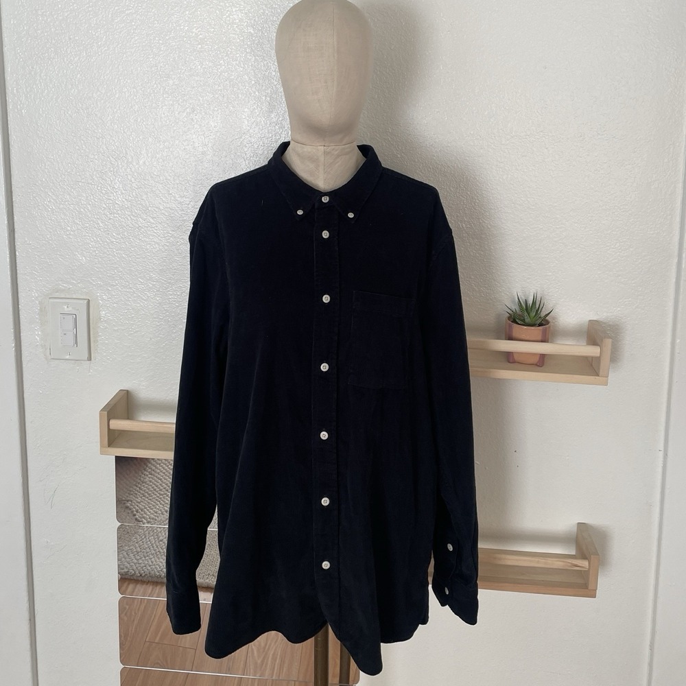 Madewell Men's Large Perfect Fit Corduroy Long Sleeve Button Down Shirt Black